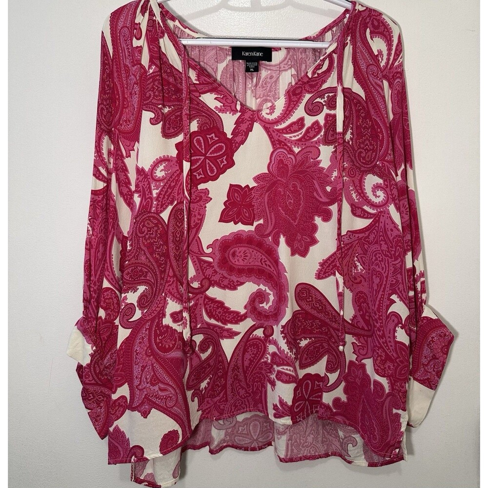 Karen Kane XL Pink Paisley Tunic Blouse 100% Viscose Made USA Boho